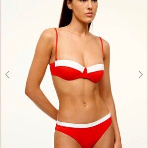 JO BALCONETTE TOP RED WHITE AND GEMMA BIKINI BOTTOM RED WHITE